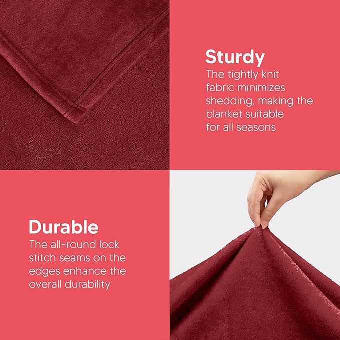 Utopia Bedding Fleece Blanket Throw Size Burgundy 300GSM Luxury Anti-Static Fuzzy Soft Microfiber Blanket for Couch, Sofa and Bed (60x50 Inch)