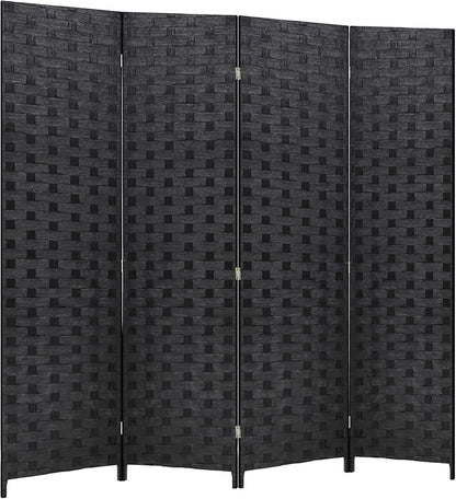 FDW Room Divider Wood Screen 4 Panel Folding Portable Partition Screens Wooden Mesh Woven Design Room Screen Divider for Home Office (Coal Black)