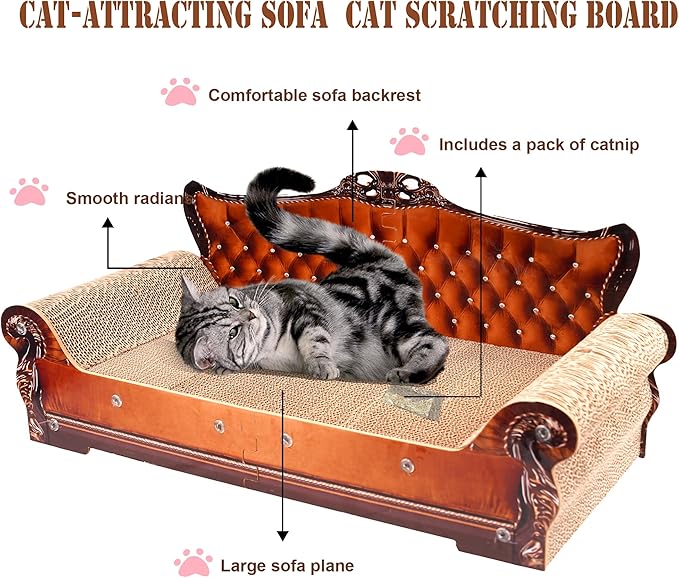 Sofa-Shaped Cat Scratching Couch & Lounge Bed - Thick Cardboard Cat Scratcher Pad (27.6" L x 12.4" W x 11.8" H)-Mewly Pet