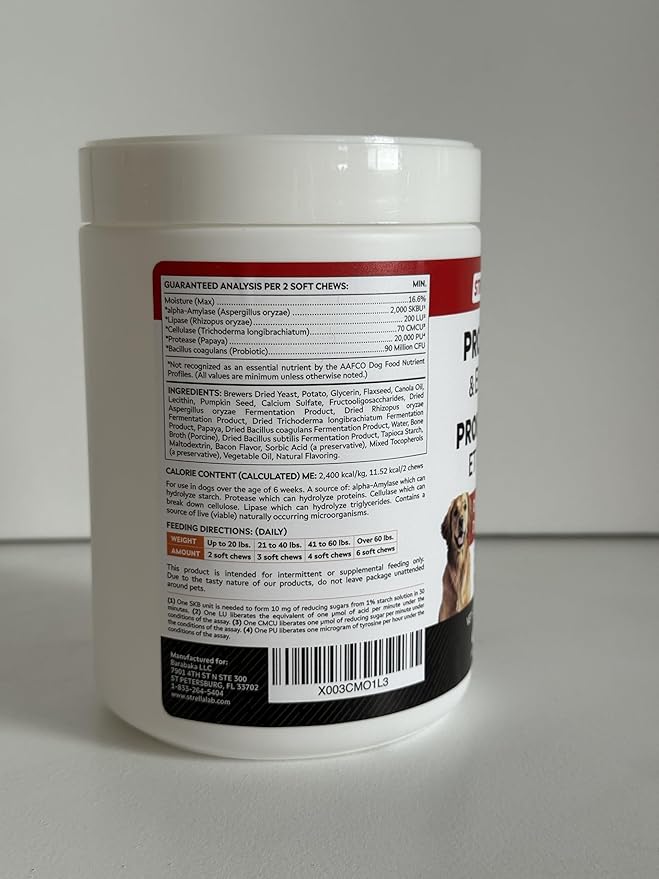 STRELLALAB Vet Strength Dog Probiotics Treats - 1 Billion CFU + Digestive Enzymes + Prebiotics - Chewable Fiber Supplement w/Pumpkin - Allergy, Diarrhea, Gas, Constipation, Upset Stomach Relief-Mewly Pet