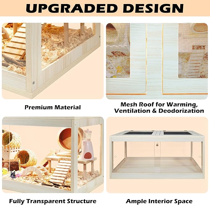 Prolee Hamster Habitat Chewproof, Mice and Rat Habitat with Transparent Sides, Hamster Cage with Openable Mesh Top, Solid Built with Lock Design (48" L x 20" W x 20" H)-Mewly Pet