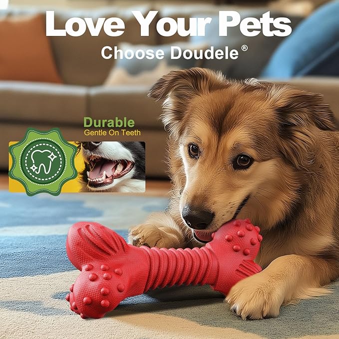 Dog Toys for Aggressive Chewers, Dog Toys for Medium Large Dogs, Natural Rubber Dog Chew Toys with Beef Flavor, Indestructible Chew Toys for Aggressive Chewers (red)-Mewly Pet