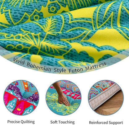 MAXYOYO Queen Futon Floor Mattress Shikibuton Sleeping Mats for Adults, Floor Futon with High-Density Foam, Portable Mattress for Living Room, Guest Room, Bohemian B