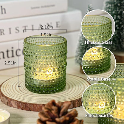 24 Pcs Votive Candle Holders, Bright Green Glass Holders Bulk for Table Centerpiece, Tea Lights Candle Holders for Wedding Shower, Party and Home Decor