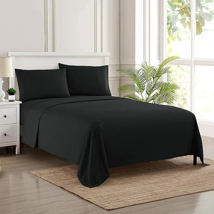 Queen Size Bed Sheets - Breathable Luxury Sheets with Full Elastic & Secure Corner Straps Built In - 1800 Supreme Collection Soft Deep Pocket Bedding, Sheet Set, EXTRA DEEP pocket - Queen, Black