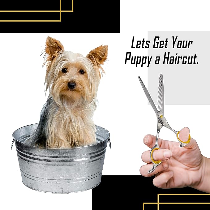 Professional Cat and Dog Grooming Scissors heavy-duty Pet Thinning Scissors for Dogs and Cats, 440c Japanese Steel Comfortable Long-Lasting Sharpness for Years (Contemporary)-Mewly Pet