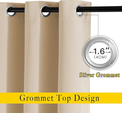 NICETOWN Beige Room Darkening Curtains Blackout 40 inch Curtains for Kitchen, Grommet Solid Window Treatments Sound Reducing for Bedroom, 2 Panels, W37 x L40, 2 Panels