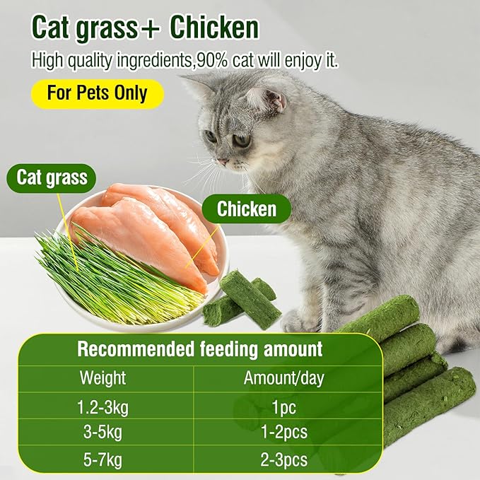 30g Cat Grass Sticks, Delicious Cat Grass Teething Stick Edible Cats Chew Toy Cat Treats Snack for Teeth Cleaning and Hairball Removal-Mewly Pet