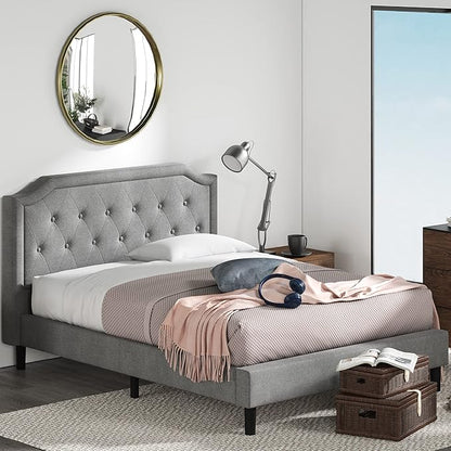 ZINUS Kellen Upholstered Scalloped Platform Bed Frame, Mattress Foundation, Wood Slat Support, No Box Spring Needed, Easy Assembly, King