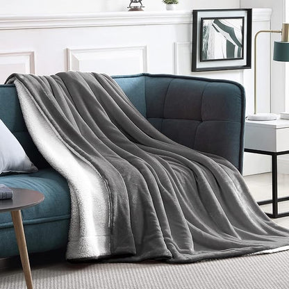 Walensee Sherpa Fleece Blanket (King Size 108”x90” Grey) Plush Throw, Gray Fuzzy Super Soft Reversible Microfiber Flannel Blankets for Couch, Bed, Sofa Ultra Luxurious Warm and Cozy for All Seasons