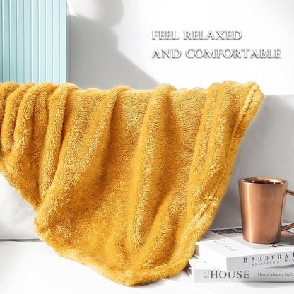 Exclusivo Mezcla Plush Fuzzy Fleece Throw Blanket Extra Large, Super Soft, Fluffy and Warm Blankets for Couch, Bed, Suitable for All Seasons (50x70 Inches, Mustard Yellow)