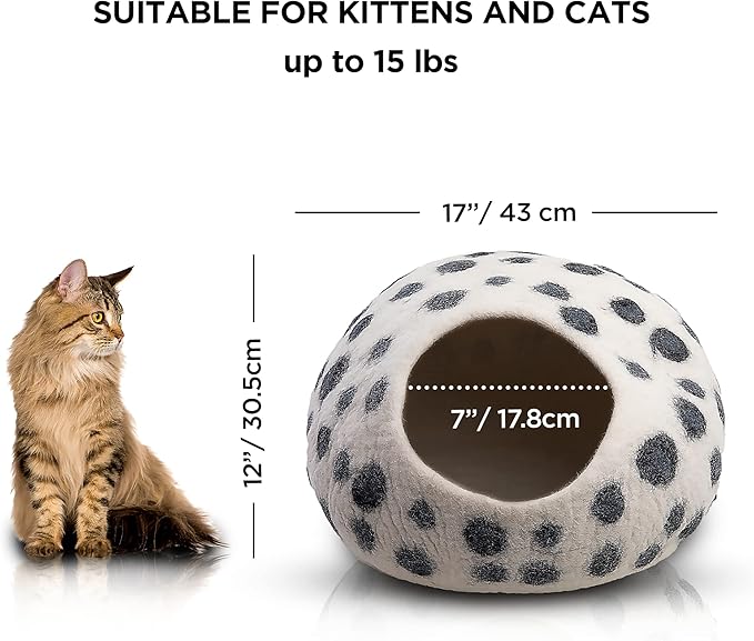 Luxurious Eco-Friendly Merino Wool Cat Cave Bed - Foldable Hideaway Pod for Indoor Cats - Premium Felt Kitten Beds - Covered Cat House for Ultimate Cozy Comfort by Woolygon-Mewly Pet