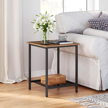 VASAGLE End Table Set of 2, 2-Tier Nightstands Side Table Night Stand Bedside Desk for Small Space in Living Room, Bedroom, Steel Frame, Easy Assembly, 2-Pack, Chestnut Brown, ULET202B17