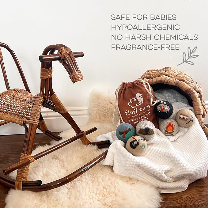 Fluff Ewes Wool Dryer Balls 6 Pack Premium New Zealand Wool Laundry Balls for Dryer, No Static Dryer Balls Laundry Reusable, XL Wool Dryer Balls Cute, Baby Dryer Balls for Dryers - are We There Yet-Mewly Pet