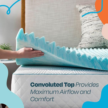 Linenspa 2 Inch Convoluted Gel Swirl Memory Foam Mattress Topper - Promotes Airflow - Relieves Pressure Points - Twin XL