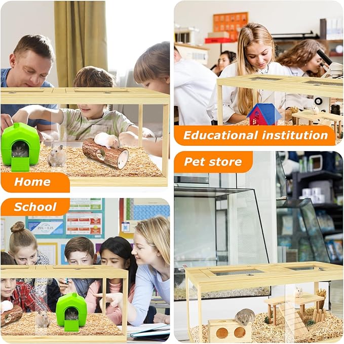 Large Hamster Cage 48", Front Opening Lockable Sliding Door Gerbil Cage, Dwarf Hamster Cage with Metal Mesh Roof, Chewproof Syrian Hamster Habitat Enclosure, (Wooden, 48" L x 20" W x 20" H)-Mewly Pet