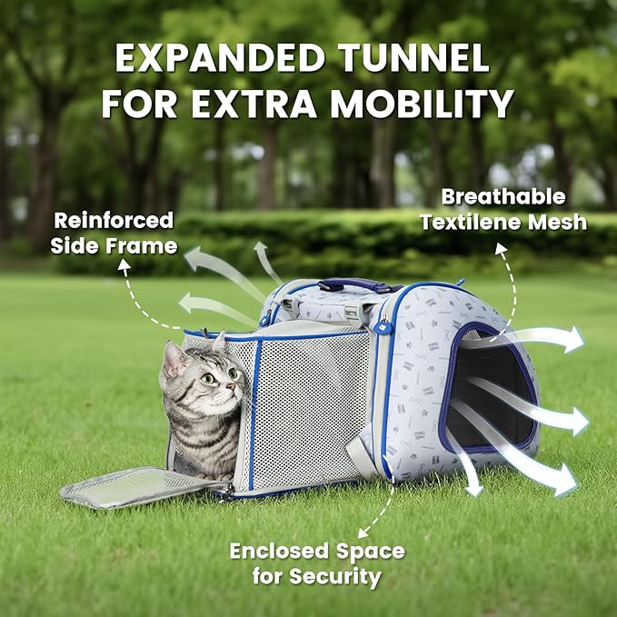 Cat and Dog Backpack Carrier, Foldable Breathable Pet Carrier Backpack with Mesh Ventilation, Large Portable Outing Traveling Pet Bag for Small, Medium Cats, Small Dogs, Blue-Mewly Pet