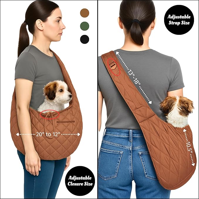 Small Dog Carrier Sling – Copper Brown Hands‑Free 2‑in‑1 Cross‑Body & Handheld Pet Sling for Small Dogs up to 10 lbs, Parachute‑Grade Rip‑Stop Nylon, Padded Strap & Safety Tether-Mewly Pet