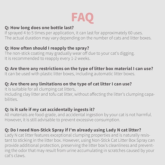 Lady N Non-Stick Spray for Cat Litter Box and Self-Cleaning Cat Litter Box, Alcohol-Free, Food Grade Mineral Oil, 6 fl oz-Mewly Pet