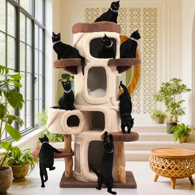 70'' Luxury Heavy Duty Cat Tree for Indoor Cats Adults,Treehouse Theme Large Cat Tower for Home Decoration,Multi-Level Modern Maine Coon Condo with 3*Wood Scratching Post,Perch,Huge House for Multicat-Mewly Pet