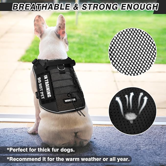 WINSEE Service Dog in Training Mesh Harness with 10 Pet Patches for Medium Dogs, Soft Air Mesh Breathable Tactical Dog Molle Vest, Reflective Military Pet Vest for Walking Hiking-Mewly Pet