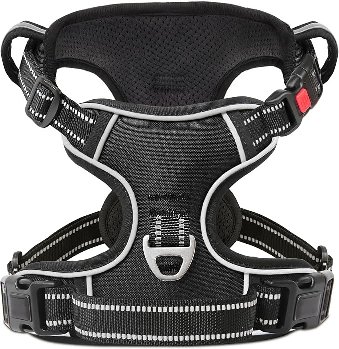 Timos No Pull Dog Harness, Release at Neck Reflective 3 Snap Buckles Adjustable No Choke Pet Vest with Front & Back 2 Leash Clips, Soft Padded Control Training Handle for Small Medium Large Dogs-Mewly Pet