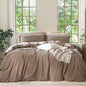 MooMee Bedding Duvet Cover Set 100% Washed Cotton Linen Like Textured Breathable Durable Soft Comfy (Solid Brown, Oversized Queen 98"x98")
