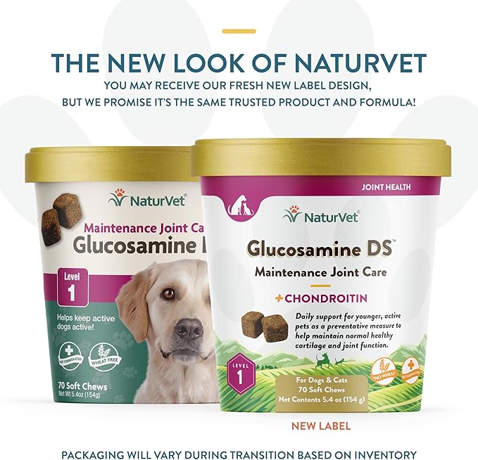 NaturVet Glucosamine DS Level 1 Maintenance, Joint Care Support Supplement for Dogs and Cats, Soft Chews, Made in The USA-Mewly Pet