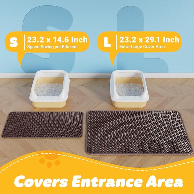 Cat Litter Mat - 23.2'' x 29.1'' Large Litter Trapping Mat, Easy to Clean Litter Box Mat, Waterproof, Urine-Proof, Non-Slip Kitty Litter Mats for Floor, Brown-Mewly Pet