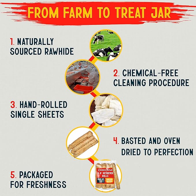Canine Chews 8-9" Chicken Basted Dog Rawhide Retriever Rolls (25 Pack) - USA-Sourced Chicken Basted Dog Chews - Healthy Dental Chews-Mewly Pet
