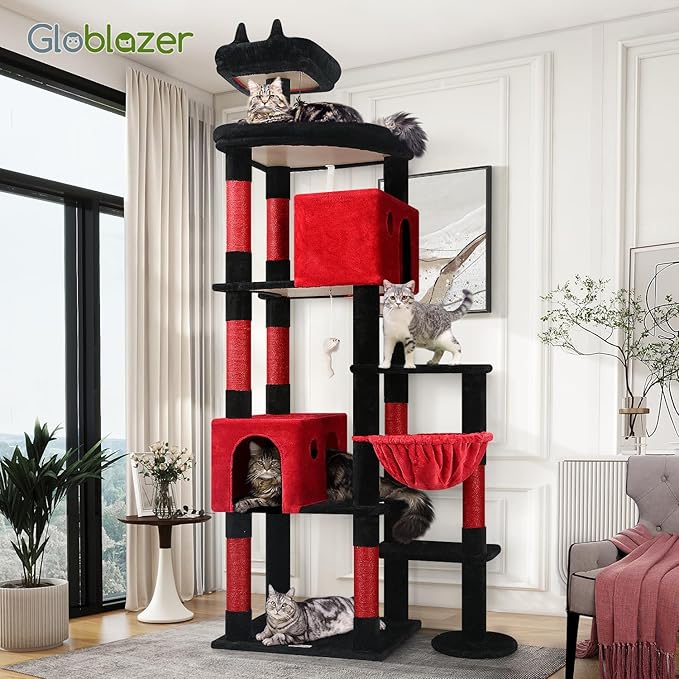 Globlazer Gohtic Giant Cat Tree, 83 inch Goth Cat Tree for Indoor Cats Large Adult, XXL Cat Tower with 9 Scratching Posts for 20lb+ Heavy Duty Large Adult Cats, F83, Blood-Goth-Mewly Pet