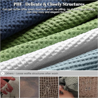 PHF 100% Cotton Waffle Weave Throw Blanket 50" x 60"-Lightweight Cozy Washed Soft Breathable Throw Blanket for Adults and Kids-Great Blanket Layer for Couch Bed Sofa-Elegant Home Decoration- White