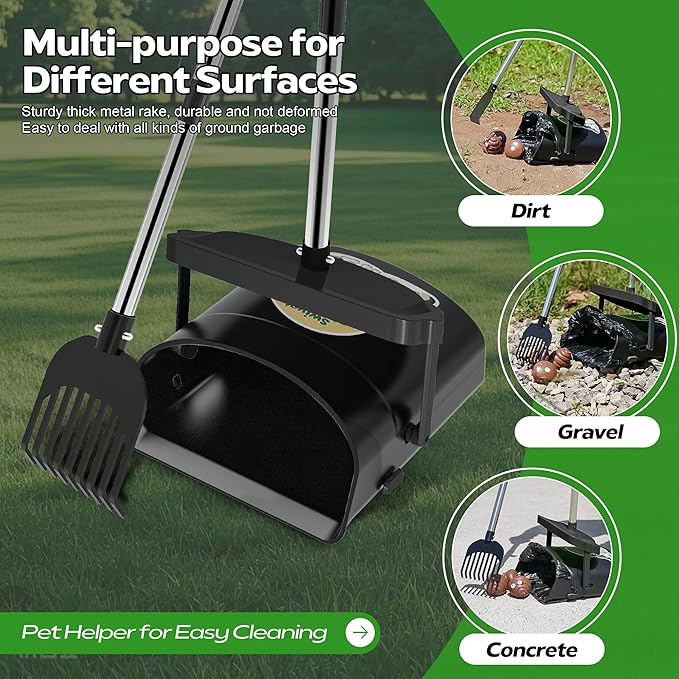 UPSKY Dog Pooper Scooper Swivel Bin & Rake Kit with 100 Waste Bags,33.4" Stainless Steel Long Handle Heavy Duty Pet Poop Shovel for Large Medium Small Dogs, Odor-Proof Lid for Yard/Lawn/Outdoor Use-Mewly Pet