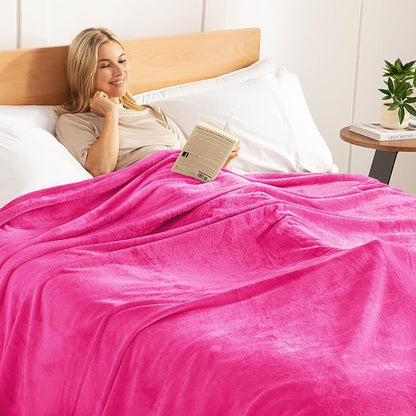 Exclusivo Mezcla Fleece Blanket Queen Size for Bed, Super Soft and Warm, All Season Use, Cozy, Plush, Lightweight, 90x90 Inches, Hot Pink