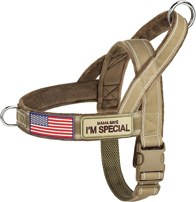 Forestpaw No Pull Dog Harness - Soft Flannel Padded Tactical Dog Vest Harness with Quick Release Buckle, Adjustable Reflective Pet Harness for Large Dogs Walking Training,Brown XL-Mewly Pet