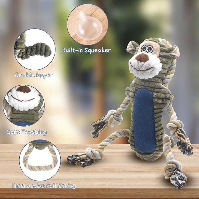 Funny Plush Dog Chew Toys, Squeaky Dog Toys, Interactive Tug of War Puppy Toys, Stuffed Dog Toys for Small, Medium and Large Dogs - Monkey-Mewly Pet