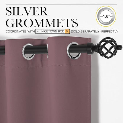 NICETOWN Dry Rose Room Darkening Curtains for Kitchen, Set of 2, 42 inches Wide by 78 inches Long, Window Treatment Thermal Insulated Solid Grommet Room Darkening Curtains/Drapes for Bedroom