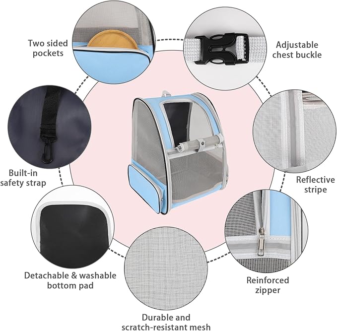 Cat Backpack Carrier,Pet Carrier Airline Approved for Small Dog Cat Puppy Kitten Bunny,Ventilated Mesh Design Animal Backpack for Hiking Camping Travel Bag (Blue)-Mewly Pet