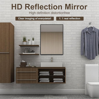 24" x 32" Black Metal Framed Bathroom Mirror - Rounded Rectangle Matte Black Vanity Mirror, Anti-Rust Tempered Glass, Farmhouse Style Wall Mirror, Horizontal/Vertical Hanging