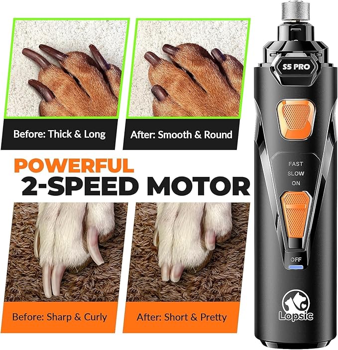 Dog Nail Grinder with 2 LED Lights Powerful 2 Speeds Super Quiet Dog Nail Trimmers with 3 Grinding Wheels Rechargeable Pet Dog Nail Clippers for Large Medium Puppy Dogs Dog Nail File Cat Nail Clipper-Mewly Pet