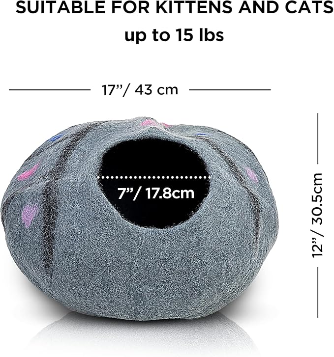 Woolygon Premium Felt Cat Cave Bed – Wool Kitty Beds Handcrafted Kitten Caves Bed for Indoor Cats - Made from 100% Eco-Friendly Merino Wool, Foldable Cat Hidewawy Covered Cat Houses (Enchanted Tree)-Mewly Pet