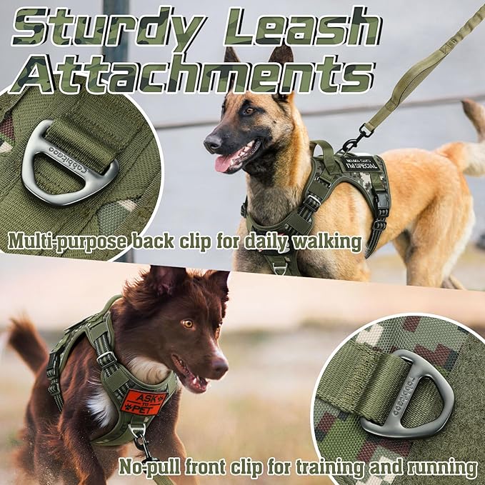 rabbitgoo Tactical Dog Harness Medium Sized Dog, No Pull Military Service Vest with Handle & Molle, Easy Control for Training Walking, Adjustable Reflective Straps, Green camo, M-Mewly Pet