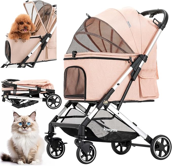 Medium Dog Stroller, Kenyone Pet Stroller for Medium Dogs Up to 55lbs, Lightweight Aluminum Frame, One Click Folding, Large Cat Stroller with No Zip Entry, Detachable Mesh, Multiple Pockets-Mewly Pet