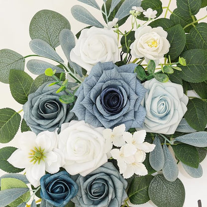 Artificial Flowers Decorations Pack of 2,Centerpieces for Wedding Reception Backdrop Decoration, Floral Decor Wall Home Entryway OutdoorDecorations (Serene Dusty Blue)