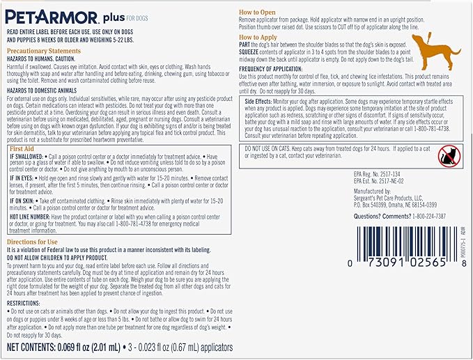 PetArmor Plus for Dogs Flea and Tick Prevention for Dogs, Long-Lasting & Fast-Acting Topical Dog Flea Treatment, 6 Count, small-Mewly Pet