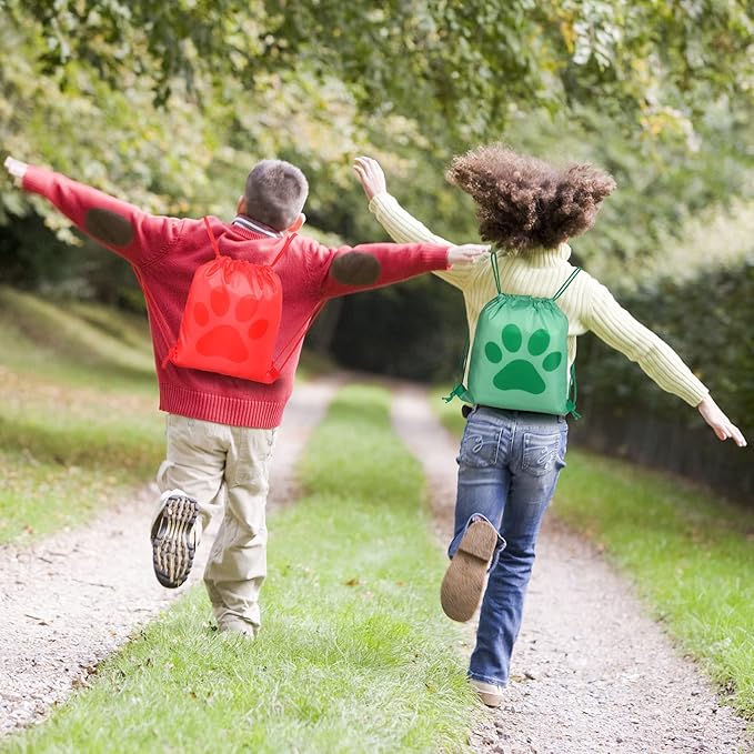 Yerliker 14 Pieces Paw Print Drawstring Bags Cute Paw Print Bags Bulk Reusable Dog Themed Party Favor Backpack Set Puppy Themed Drawstring Goodie Backpack with String for Birthday Gift Supplies-Mewly Pet