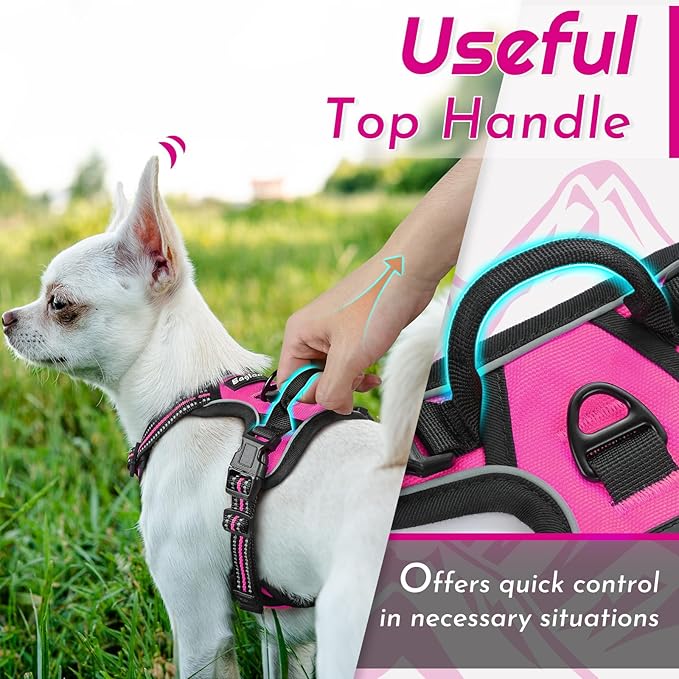 Eagloo Small Dog Harness No Pull, Service Vest with Reflective Strips and Control Handle, Adjustable and Comfortable for Easy Walking, No Choke Pet Harness with 2 Metal Rings, Rose Red, XS-Mewly Pet