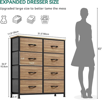 YITAHOME Dresser with 8 Drawers - Fabric Storage Tower, Organizer Unit for Bedroom, Living Room, Hallway, Closets - Sturdy Steel Frame, Wooden Top & Easy Pull Fabric Bins, Burlywood Grain