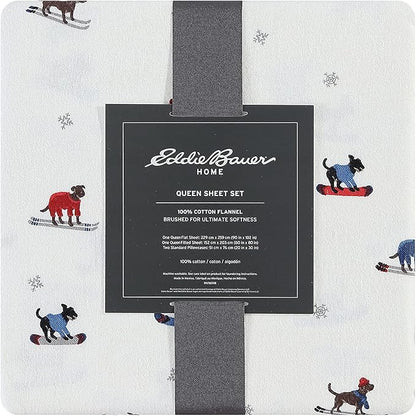 Eddie Bauer - Flannel Sheets King Size, Anti-Pilling & Wrinkle Resistant Cotton, Touchably Soft for All-Season Comfort - Bed Sheets with Matching Pillowcases & Fitted Sheet (Ski Patrol White)
