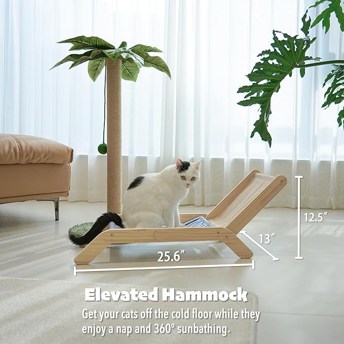 PETKARAY Cat Scratching Post with Cat Beach Chair, 36" Tall Palm Tree Cat Scratching Post, Large Sisal Cat Scratcher for Indoor Kittens-Mewly Pet